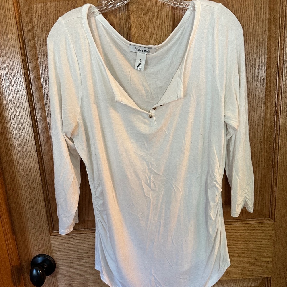 White House/Black Market Off White 3/4 Sleeve T-Shirt Knit Top.  Size L.